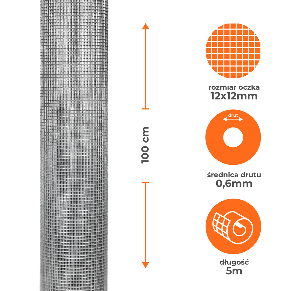 Siatka ocynkowana LUSTAN 1×5 m oczko 12×12 mm drut 0,6 mm